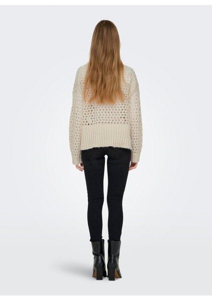 Dik Yaka Normal Örgü Desenli Krem Kazak Kadın Onlbıllıe Lıfe L/s Hıgneck cc Knt modelleri