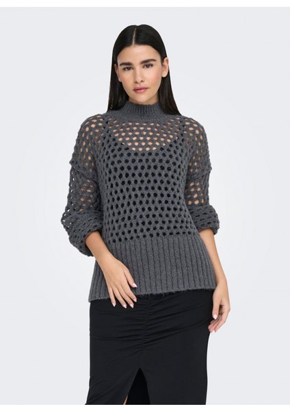 Dik Yaka Normal Örgü Desenli Antrasit Kazak Kadın Onlbıllıe Lıfe L/s Hıgneck cc Knt fiyatları