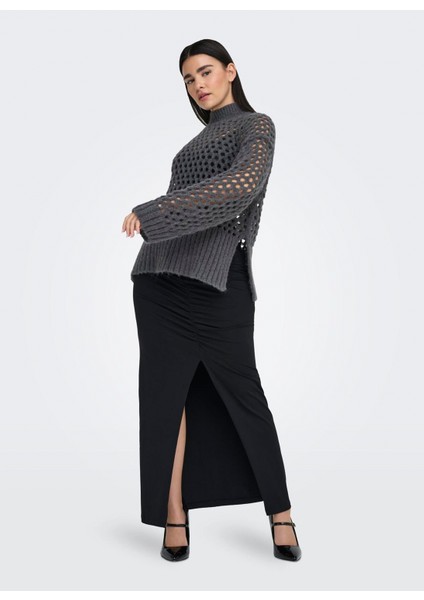 Dik Yaka Normal Örgü Desenli Antrasit Kazak Kadın Onlbıllıe Lıfe L/s Hıgneck cc Knt modelleri