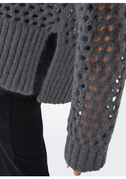 Dik Yaka Normal Örgü Desenli Antrasit Kazak Kadın Onlbıllıe Lıfe L/s Hıgneck cc Knt indirimleri