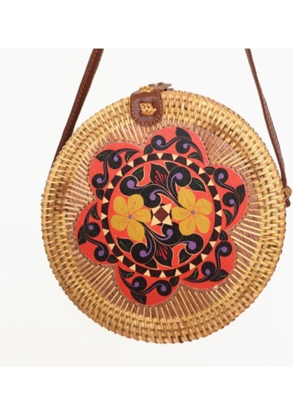 Kadın Krem Büyük Boy Bali Rattan Hasır El Işi Ithal Omuz Çantası 20CM x 8cm