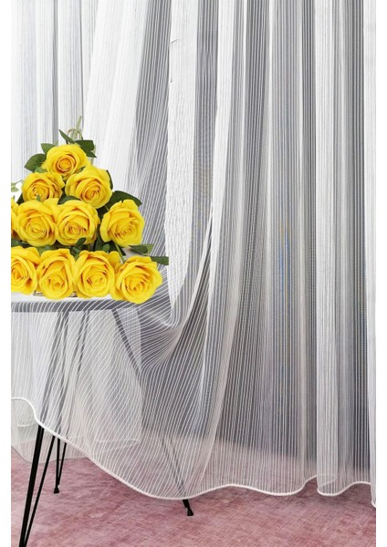 Çizgili Tül Perde Ekstra Gramajlı Dökümlü 1x3 Sık Pile - Kırışmaz Ütü Gerektirmez fırsatları