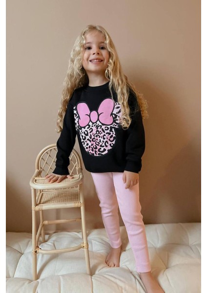 Leopar Desen Fitilli Taytlı Kız çocuk takım - Pembe fiyatları