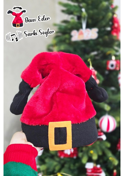 Şarkı Söyleyen Dans Eden Yılbaşı Noel Baba Şapkası Hareketli Sesli Noel Baba Ayakları Yılbaşı Şapkası