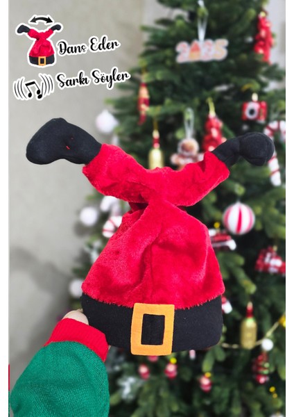 Şarkı Söyleyen Dans Eden Yılbaşı Noel Baba Şapkası Hareketli Sesli Noel Baba Ayakları Yılbaşı Şapkası