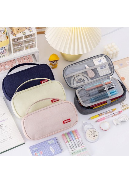 Basit Taşınabilir Çift Katmanlı Büyük Kapasiteli Kalem Çantası Oxford Kumaş Düz Renk Öğrenci Kırtasiye Saklama Kalem Kutusu Çantası (Yurt Dışından) fırsatları