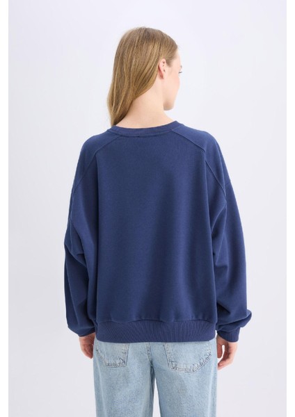 Coool Oversize Geniş Kalıp Bisiklet Yaka Kalın Basic Düz Sweatshirt A4177AX24WN