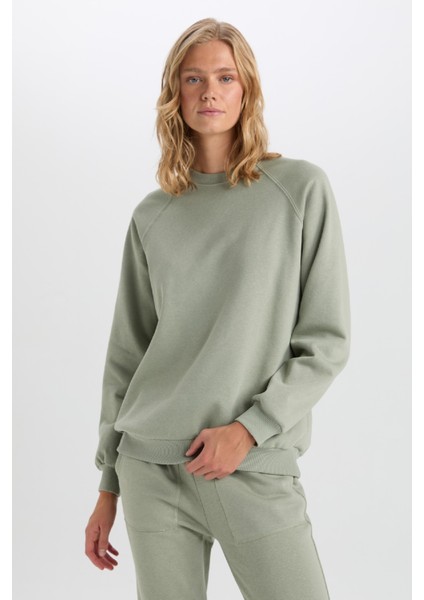 Oversize Geniş Kalıp Bisiklet Yaka Kalın Basic Düz Sweatshirt V2697AZ24WN