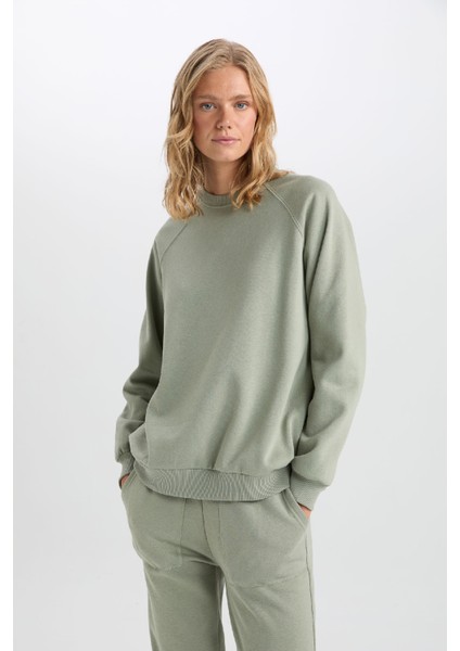 Oversize Geniş Kalıp Bisiklet Yaka Kalın Basic Düz Sweatshirt V2697AZ24WN