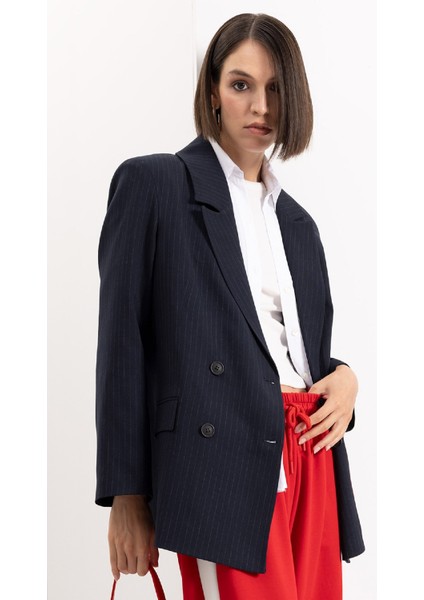 Oversize Geniş Kalıp Ceket Yaka Düğmeli Basic Düz Blazer Ceket D4418AX24AU