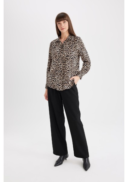 Regular Fit Leopar Desenli Uzun Kollu Gömlek I8266AZ24AU