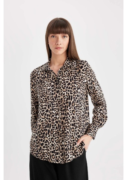 Regular Fit Leopar Desenli Uzun Kollu Gömlek I8266AZ24AU