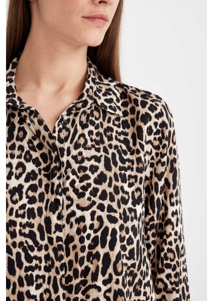 Regular Fit Leopar Desenli Uzun Kollu Gömlek I8266AZ24AU