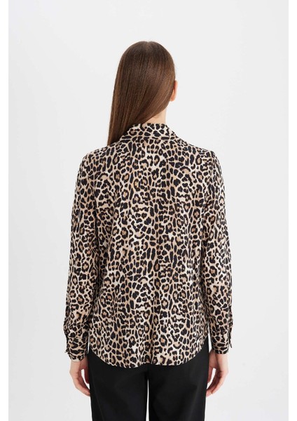 Regular Fit Leopar Desenli Uzun Kollu Gömlek I8266AZ24AU