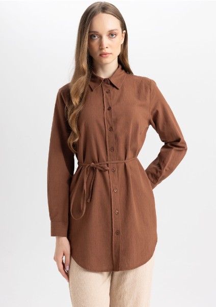 Regular Fit Poplin Basic Düz Uzun Kollu Gömlek Tunik D4160Ax24Au fırsatları