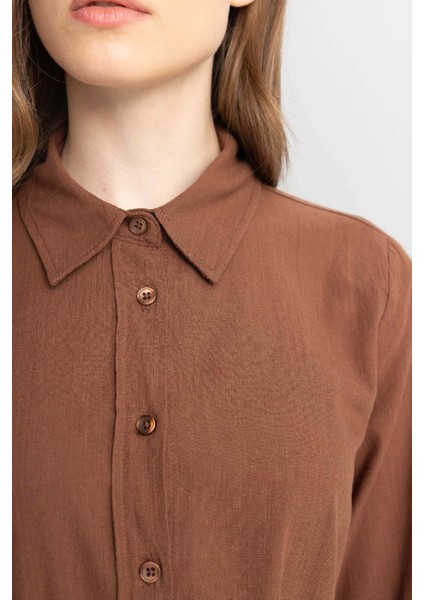 Regular Fit Poplin Basic Düz Uzun Kollu Gömlek Tunik D4160Ax24Au indirimleri