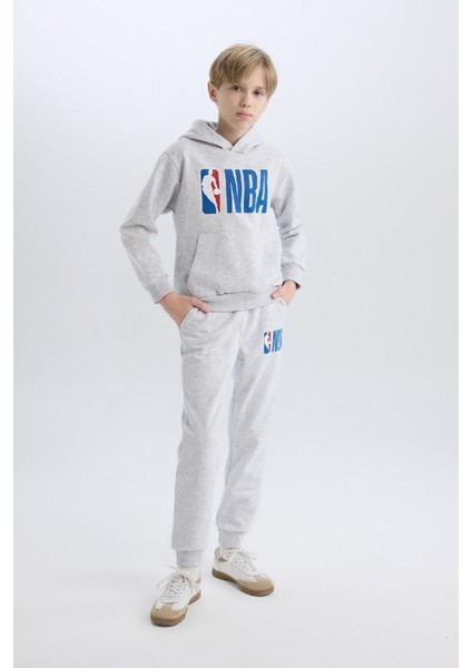 Erkek Çocuk Gri NBA Wordmark Kapüşonlu Kalın Sweatshirt D4857A824WN