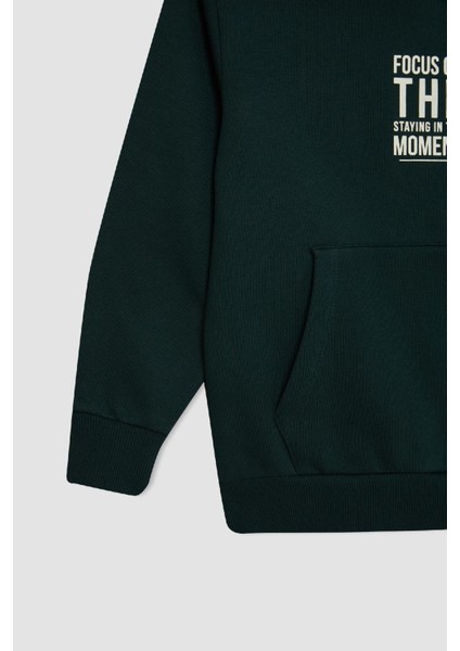 Erkek Çocuk Cepli Yazı Baskılı Kapüşonlu Kalın Okul Sweatshirt C7567A824WN