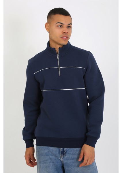 5720 Comfortable Şardonlu Üç Iplik Yarım Fermuarlı Parçalı Relax Fit Sweatshirt