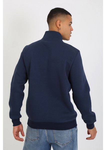 5720 Comfortable Şardonlu Üç Iplik Yarım Fermuarlı Parçalı Relax Fit Sweatshirt