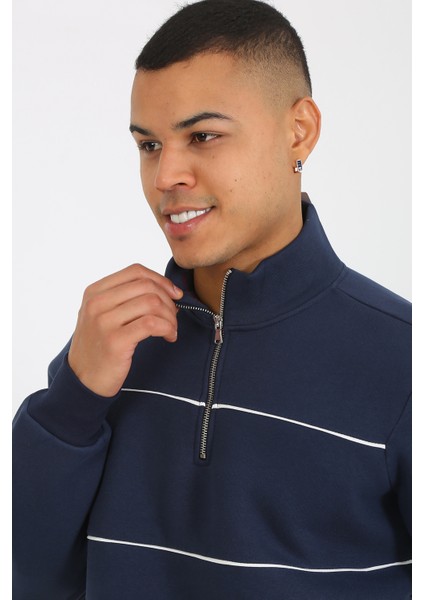 5720 Comfortable Şardonlu Üç Iplik Yarım Fermuarlı Parçalı Relax Fit Sweatshirt