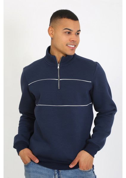 5720 Comfortable Şardonlu Üç Iplik Yarım Fermuarlı Parçalı Relax Fit Sweatshirt