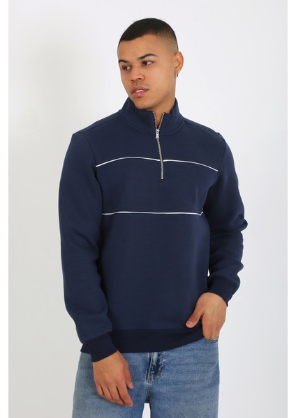 5720 Comfortable Şardonlu Üç Iplik Yarım Fermuarlı Parçalı Relax Fit Sweatshirt modelleri