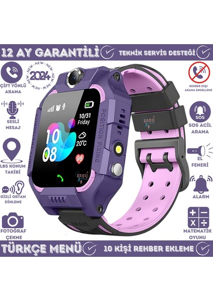 X10 Özellikli Akıllı Çocuk Takip Saati-Mor