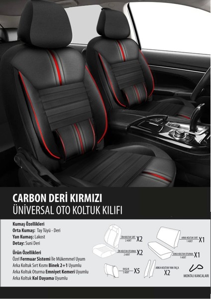 Ssangyong Kyron Koltuk Kılıfı Carbon Deri Kırmızı