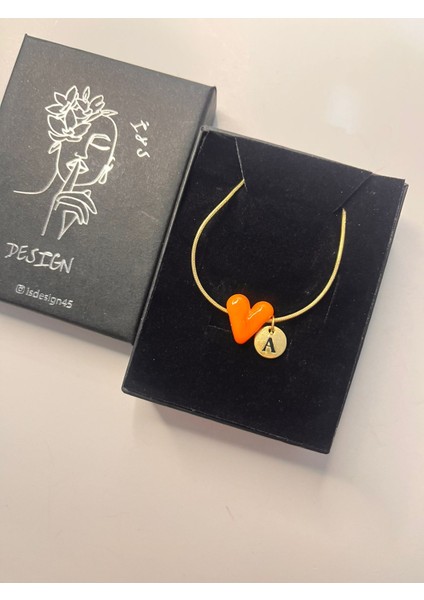 Murano Turuncu Kalp Harfli Kolye