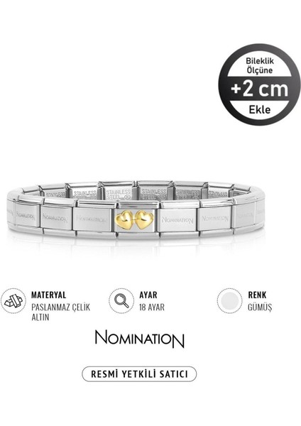 Italy Composable Klasik Çift Dolgulu Kalp Paslanmaz Çelik Bileklik Sılver