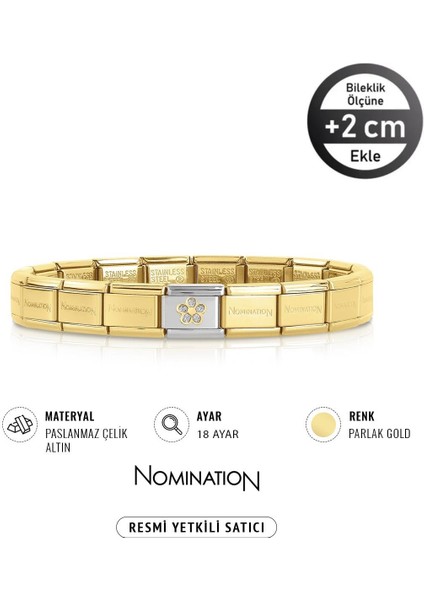 Italy Composable 18 Ayar Altın Glitterlı Çiçek ve Çelik Bileklik Gold fiyatları