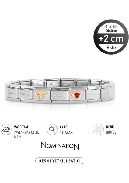 Italy Composable 18K Altın Kanatlı Kalp & 18K Altın Melek Kalp Paslanmaz Çelik Silver Sılver