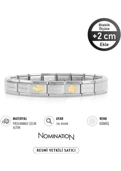 Italy Composable 18K Altın Fatımanın Eli & 18K Altın Yıldız Paslanmaz Çelik Silver Sılver
