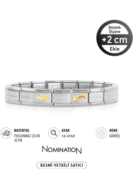 Italy Composable 18K Altın Fatımanın Eli & 18K Altın Kayan Yıldız Paslanmaz Çelik Silver Sılver