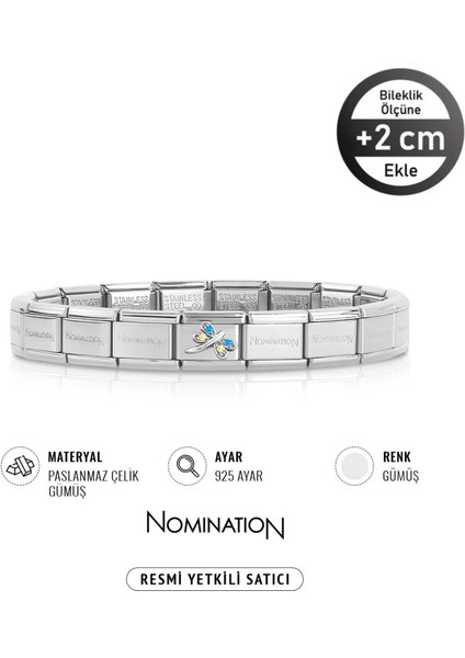 Italy Composable 925 Ayar Gümüş Zirkon Taşlı Mavi Sarı Yusufçuk ve Çelik Bileklik Sılver