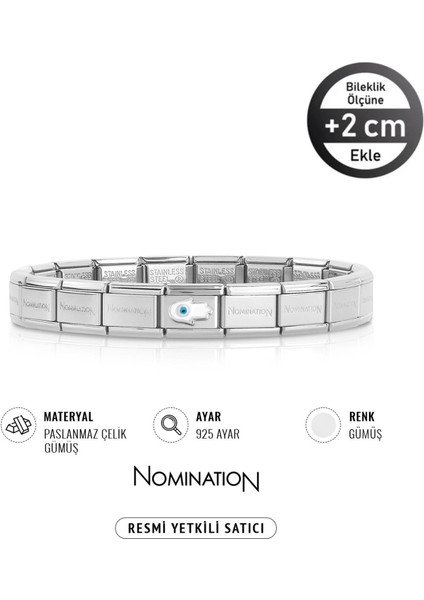 Italy Composable 925 Ayar Gümüş Nazar Fatıma'nın Eli ve Çelik Bileklik Sılver