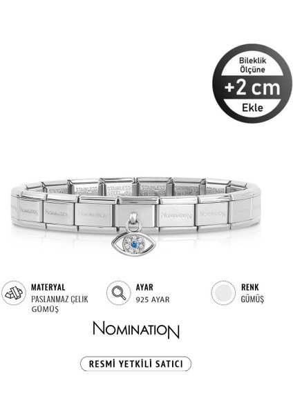 Italy Composable 925 Ayar Gümüş Taşlı Sallanan Göz ve Çelik Bileklik Sılver