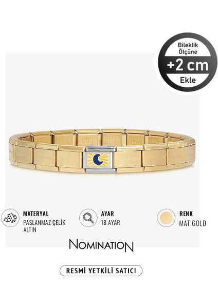 Italy Composable 18 Ayar Altın Mavi Altın Ay ve Çelik Bileklik Mat Gold