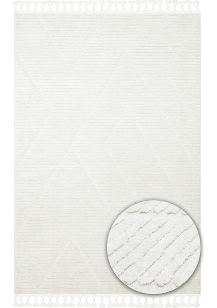 Terazzo Koleksiyonu Hav Toz Vermez Etnik Modern Desenli Yumuşak Halı TRZ08 Beyaz