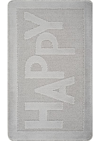 Doğal Kaymaz Taban Banyo Paspas Uzun Ömürlü Yumuşak Dokulu Su Emici Yıkanabilir Yazılı Paspas Gri Happy 60x100