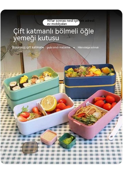 Çift Katmanlı Yemek Kabı Çatal Bıçak Takımı Sos Kutusu Öğrenci Taşınabilir Yemek Kabı (Yurt Dışından)