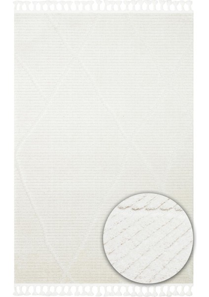 Terazzo Koleksiyonu Hav Toz Vermez Etnik Modern Desenli Yumuşak Halı TRZ07 Beyaz