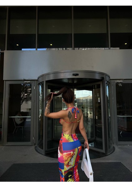 Dijital Baskılı & Boyun Bağlamalı Midi Elbise indirimleri