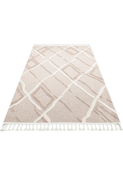 Terazzo Koleksiyonu Hav Toz Vermez Etnik Modern Desenli Yumuşak Halı TRZ03 Bej Beyaz