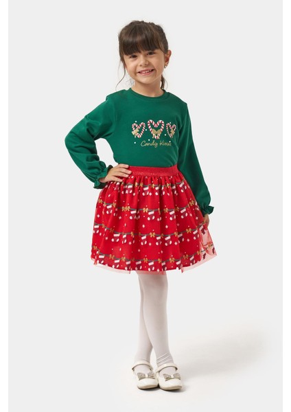 Kalp Cand Kiss Yılbaşı Konsept Kız Çocuk etekli takım - Yeşil