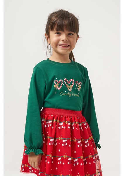 Kalp Cand Kiss Yılbaşı Konsept Kız Çocuk etekli takım - Yeşil modelleri