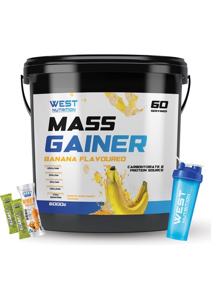 West Nutrition Mass Gainer Karbonhidrat Tozu Muz Aromalı 6000 gr + Shaker