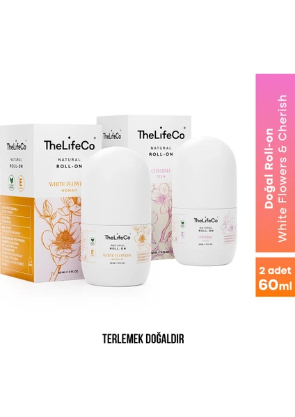 Thelifeco Doğal Roll-On Deodorant White Flowers 60 ml + Doğal Roll-On Deodorant Cherish 60 ml