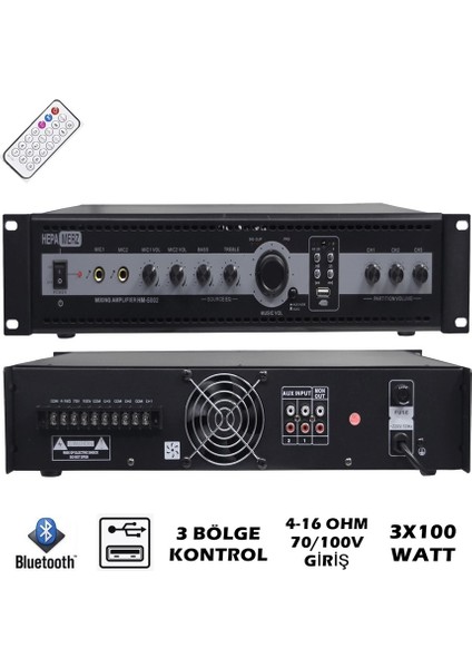 Hm-3002 3 Bölgeli Anfi 300 Watt Trafolu Usb (3x100W)